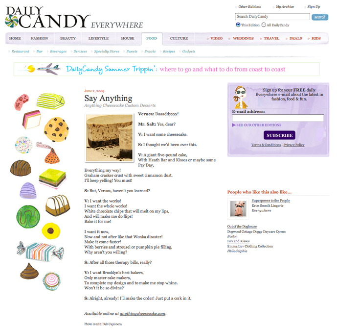 Daily Candy featuring ANything Cheesecake